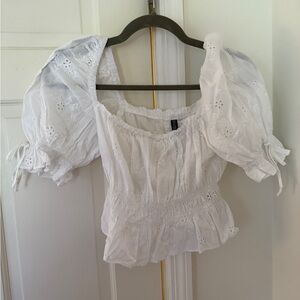 White Eyelet Puff Sleeve Top